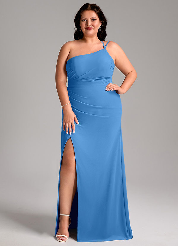 Azazie Eren Abiti da Damigella Abito Tubino in Chiffon Monospalla Blue Jay image1