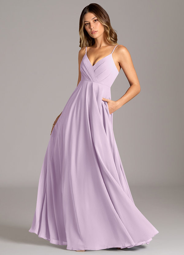 Azazie Amani Suknie dla druhen Linia A Pofałdowany Szyfon Do ziemi Sukienka image1