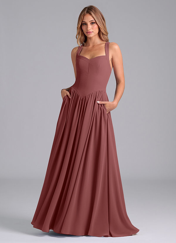 Azazie Francis Bruidsmeisjes Jurken Jurk van Chiffon met A-Lijn Korset Amethist image1