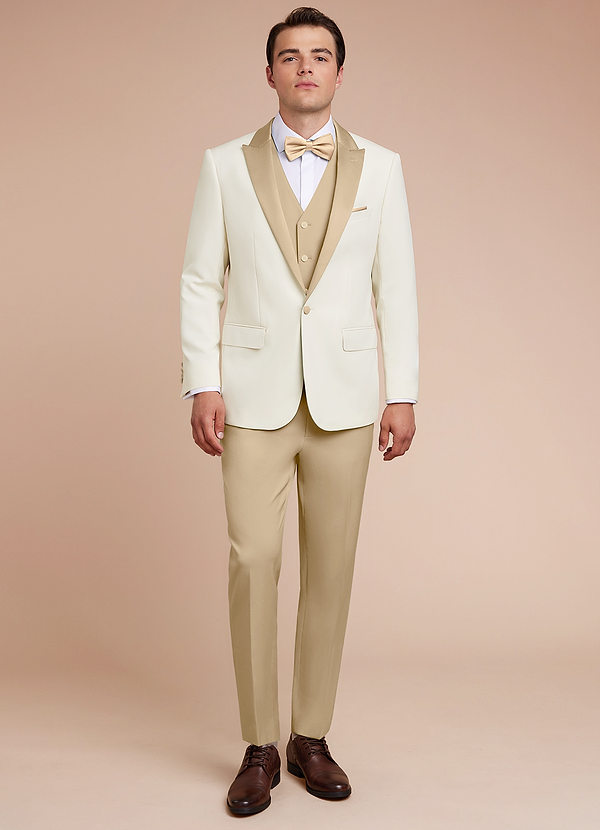 front Adrian Champagne Shawl Lapel Structured Stretch 3-piece Tuxedo Suit