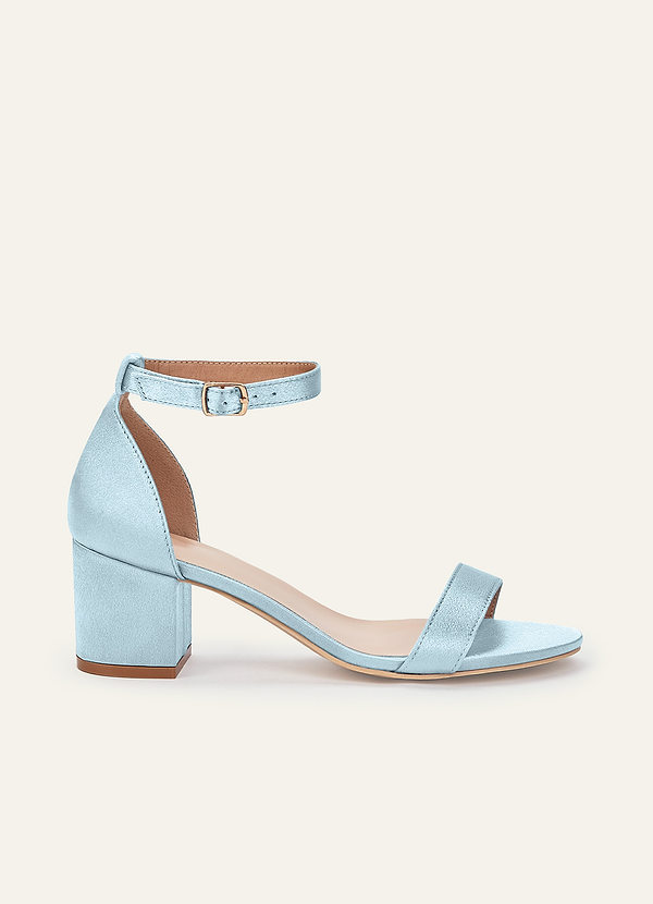 front Matching Color Metallic Satin One Strap Buckle Block Heel Sandals
