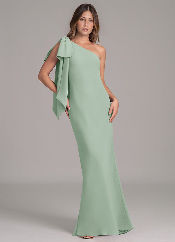 Azazie Capri Bridesmaid Dresses Agave A-Line One Shoulder Chiffon Dress image1