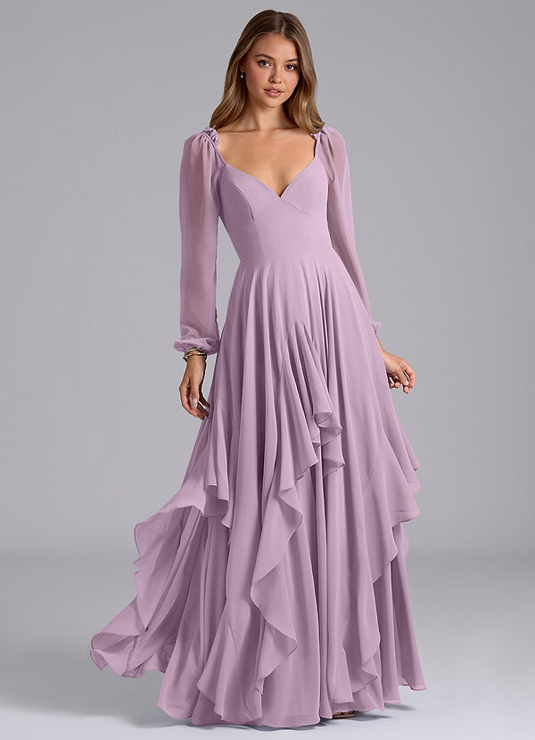 Azazie Karan Bridesmaid Dresses Wisteria A-Line Long Sleeve Chiffon Dress image1