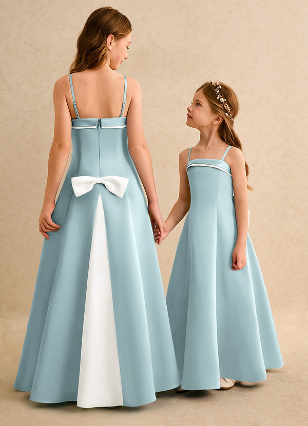 Azazie Izel Girls Formal Vestidos de Niña de Flores Vestido de Marfil Neblina de Satin Mate de Corte en A con Plisado image1