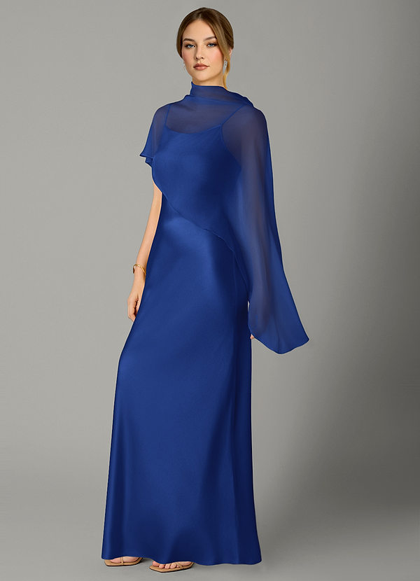 Azazie Jaleesa Bruidsmeisjes Jurken Jurk van Stretch Satijn met A-Lijn Hoge Kraag Koningsblauw image1