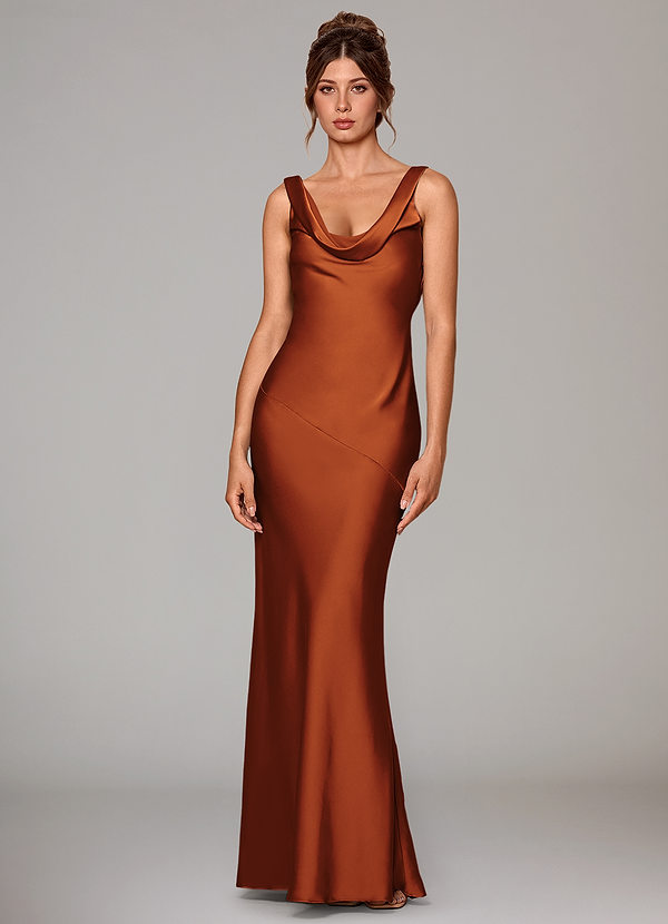 Azazie Rylina Bridesmaid Dresses Cinnamon Mermaid Stretch Satin Dress image1