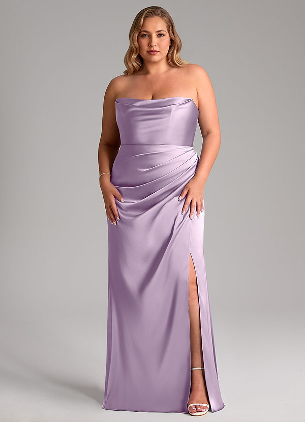 Azazie Leonis Vestidos Dama de Honor Vestido de Lila Esmerilada de Satén Elástico de Corte Sirena Convertible con Plisado image1