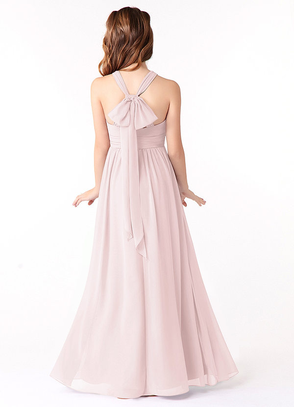 Azazie Jaylah Junior Blushing Pink A-Line Ruched Chiffon Dress image1