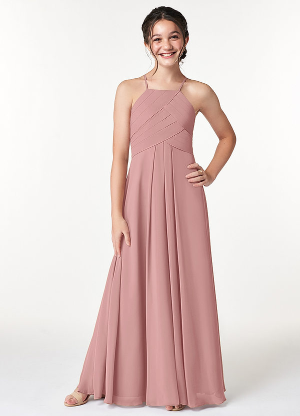Azazie Ginger Junior Dusty Rose A-Line Pleated Chiffon Dress image1