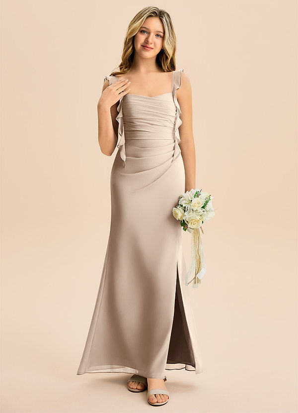 Azazie Jessamine Junior Taupe Mermaid Sweetheart Neckline Chiffon Dress image1