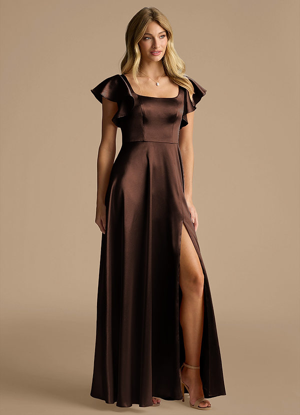 Azazie Bondi Bridesmaid Dresses Ganache A-Line Bow Metallic Satin Dress image1