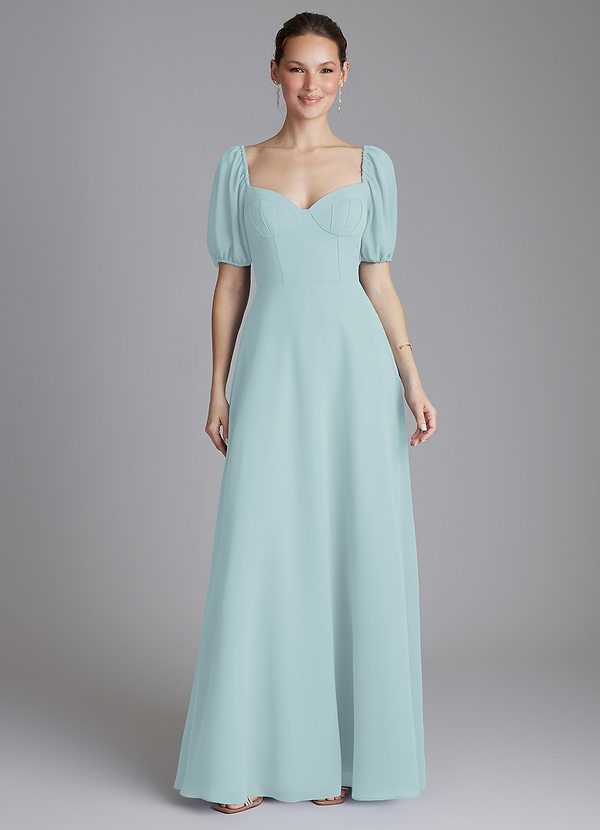 Azazie Fatima Bridesmaid Dresses Mist A-Line with Pockets Chiffon Dress image1