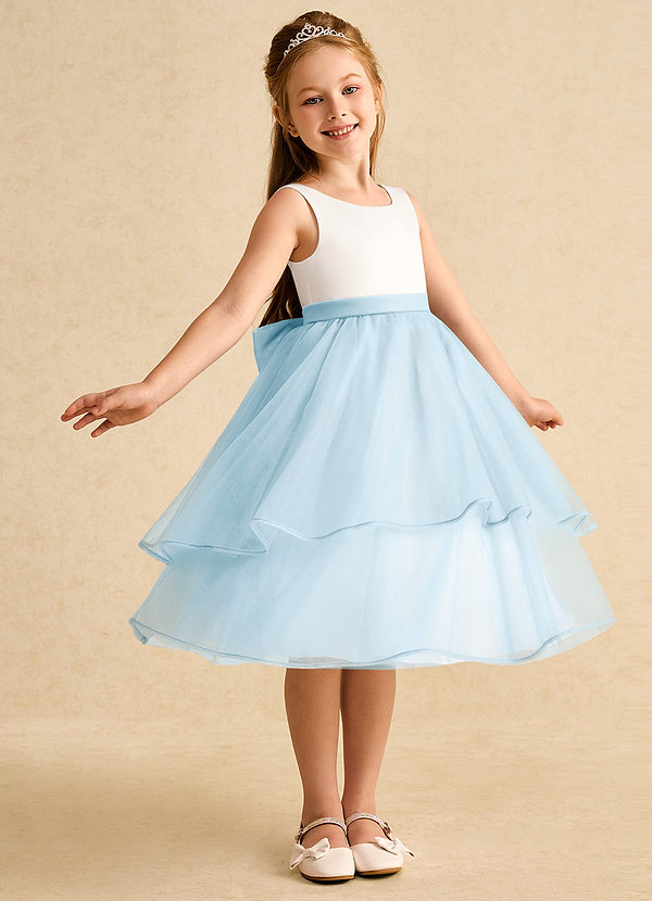 Azazie Rene Flower Girl Dresses Ivory Sky Blue A-Line Bow Tulle Dress image1