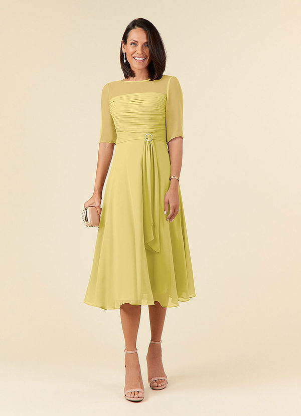 Azazie Naomi Abiti da Mamma Sposa Abito A-Line in Chiffon Plissettato con Scollo a Barca Canarino image1