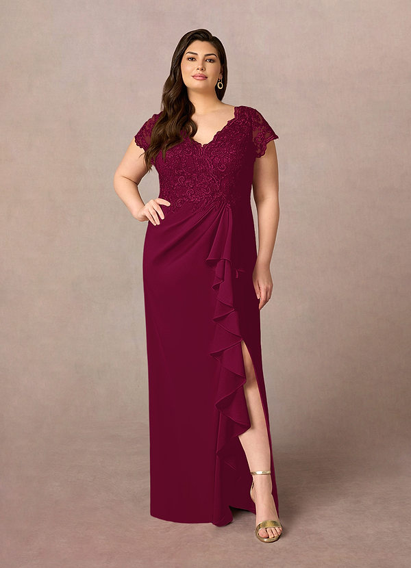 Azazie Carmen Mother of the Brides Dresses Burgundy Sheath Lace Dress image1