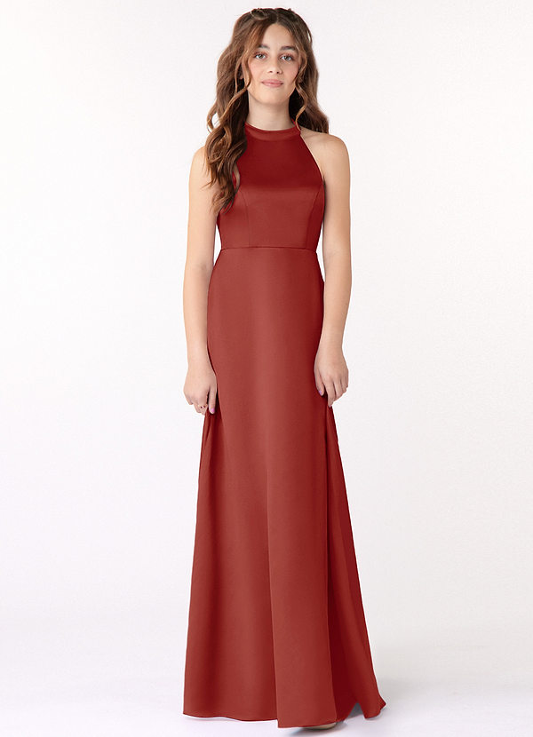 Azazie Laurel A-Linie Matter Satin Kleider Terrakotta image1