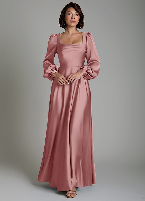 Solana Bridesmaid Dresses Dusty Rose A-Line Long Sleeve Stretch Satin Dress image1