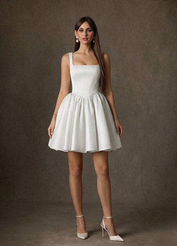 Azazie Saverina Wedding Dresses Diamond White A-Line with Pockets Satin Dress image1