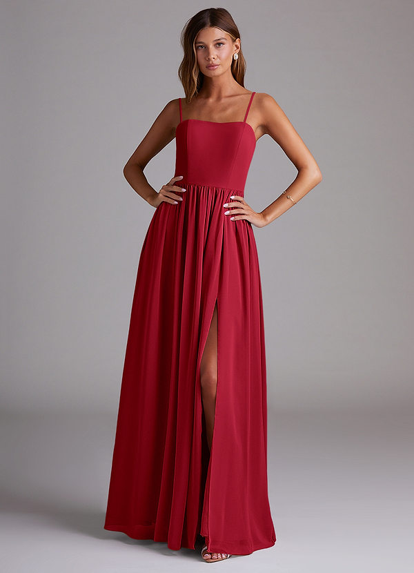 Azazie Calianna Bridesmaid Dresses Scarlet A-Line Off the Shoulder Chiffon Convertible Dress image1