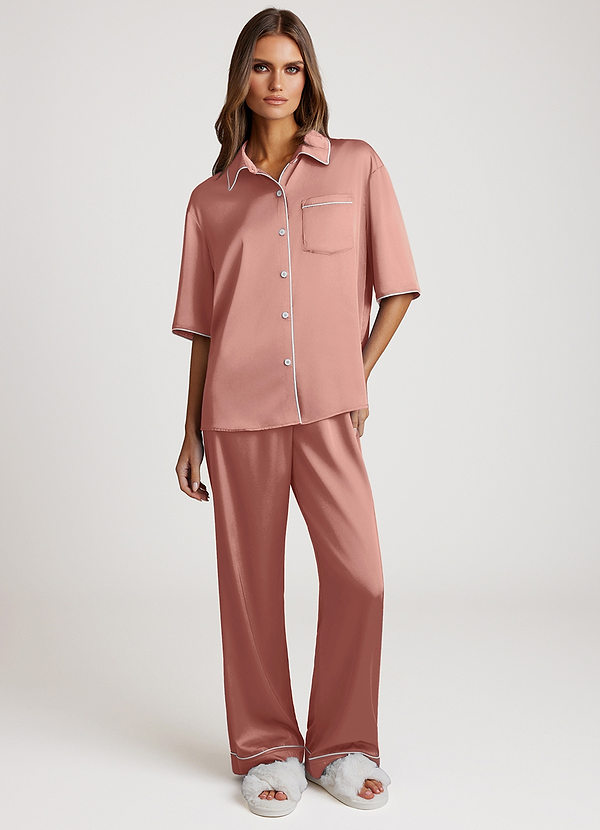 front Rosette Contrast-trimmed Pajama Set