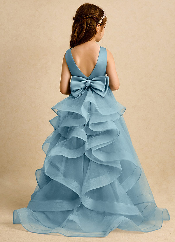 Azazie Lior Flower Girl Dresses Moody Blue Ball-Gown Pleated Tulle Dress image1