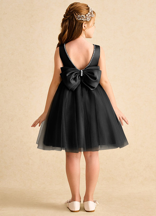 Azazie Jani Flower Girl Dresses Black A-Line Bow Tulle Dress image1