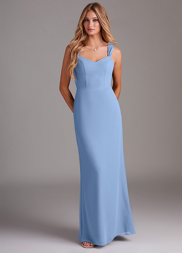 Azazie Denice Vestidos de dama de honor Vestido de Azul Acero de Gasa de Recto con Plisado image1