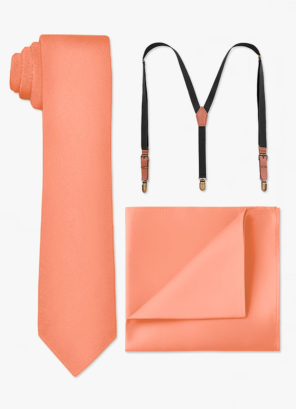 front Conjunto de corbata, pañuelo de bolsillo y tirantes a juego