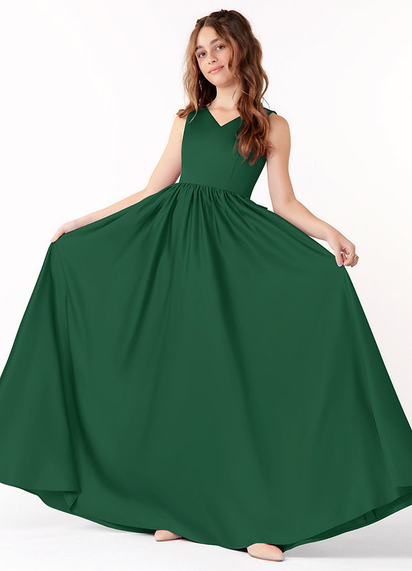 Azazie Hathaway Vestido de Verde Oscuro de Satin Mate de Acampanado con Lazo image1