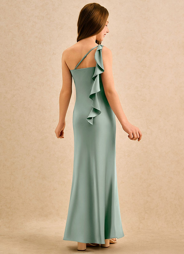Azazie Almond Girls Formal Bloemenmeisjesjurken Kokerjurk Jurk van Stretch Satijn One-shoulder Agave image1