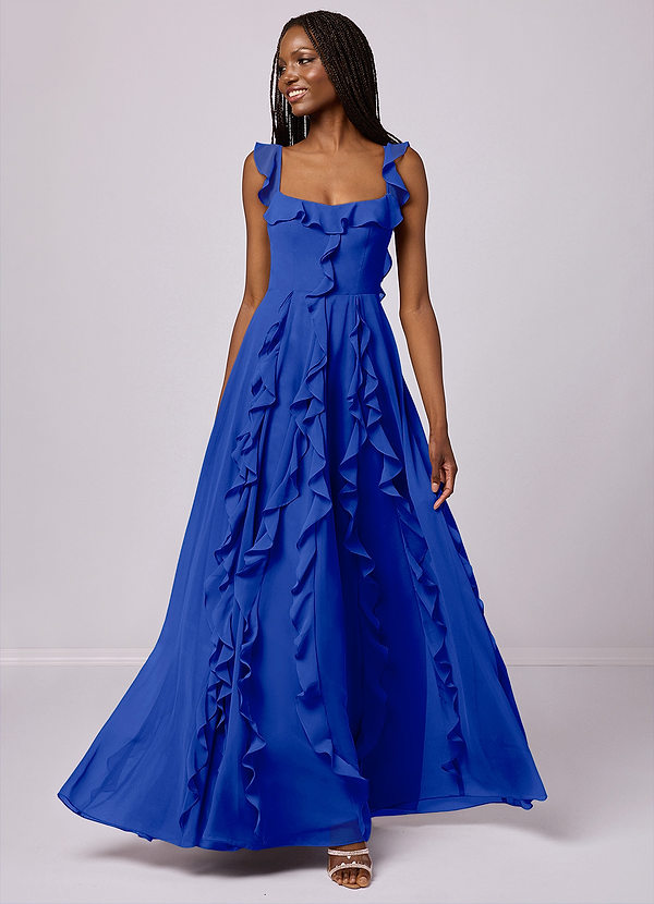 Barbie ♥ Azazie Brautjungfernkleider A-Linie mit Taschen Chiffon Kleid Königsblau image1