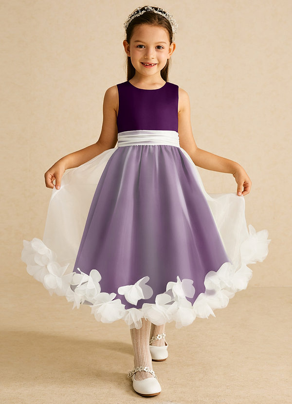Azazie Stardust Flower Girl Dresses Grape A-Line Sleeveless Organza Dress image1