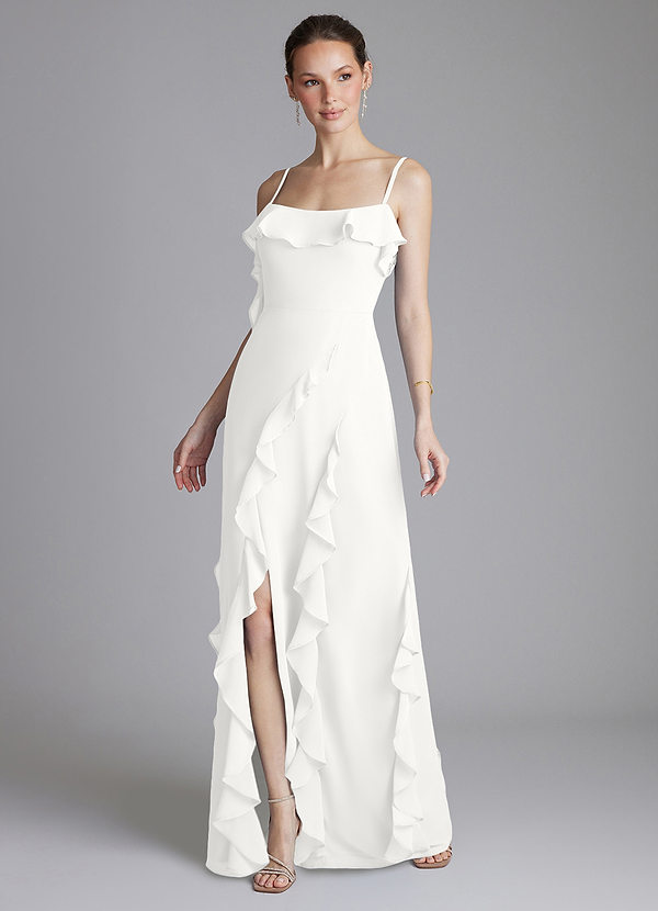 Azazie Malia Bridesmaid Dresses White Sheath Ruched Chiffon Dress image1