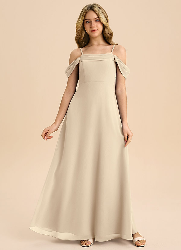Azazie Anselie Junior Vestido de Champán de Gasa de Corte en A con Vestidos sin tirantes image1