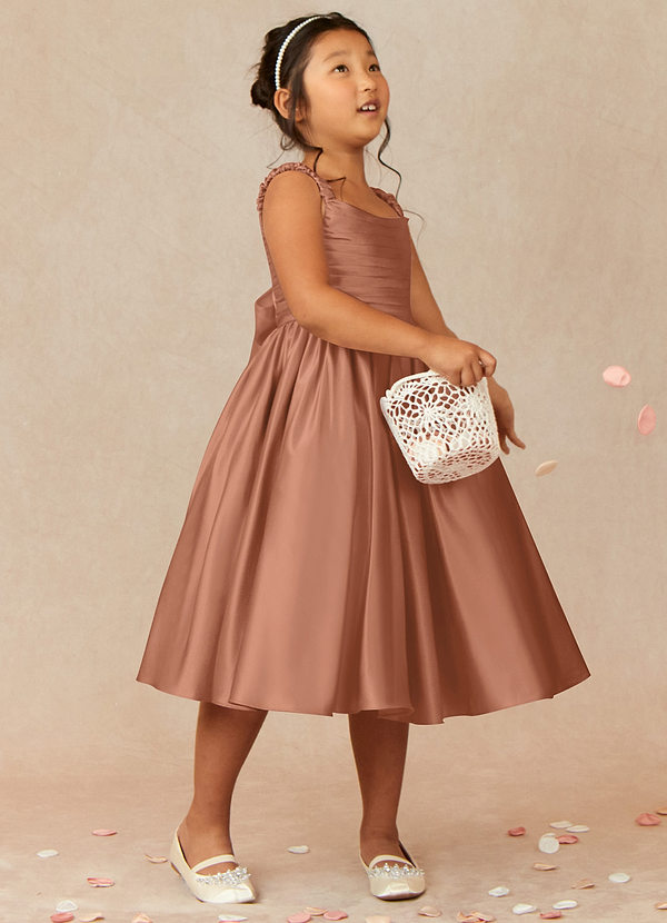 Azazie Cutie Pie Flower Girl Dresses Bronzer A-Line Pleated Matte Satin Dress image1