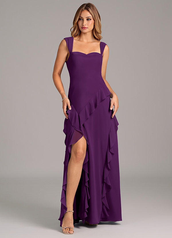 Azazie Sloane Bridesmaid Dresses Grape A-Line Sweetheart Neckline Chiffon Dress image1