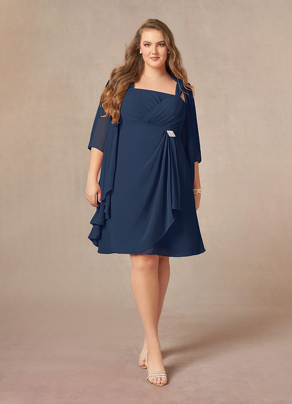 Azazie Olivia Mother of the Brides Dresses Dark Navy A-Line Square Neckline Pleated Chiffon Dress image1