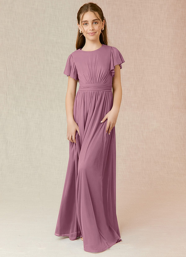 Azazie Mosley Junior Vintage Mauve A-Line Ruched Mesh Dress image1