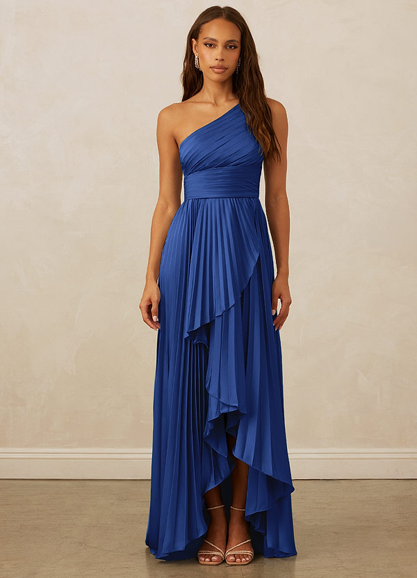 Christian Siriano Bridal for Azazie 1008 Robes Demoiselle d'honneur Robe Trapèze en Satin extensible Ue épaule Bleu Roi image1