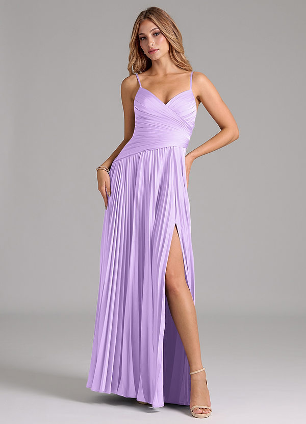 Azazie Vini Abiti da Damigella Abito A-Line in Raso Elasticizzato Plissettato Lilla image1