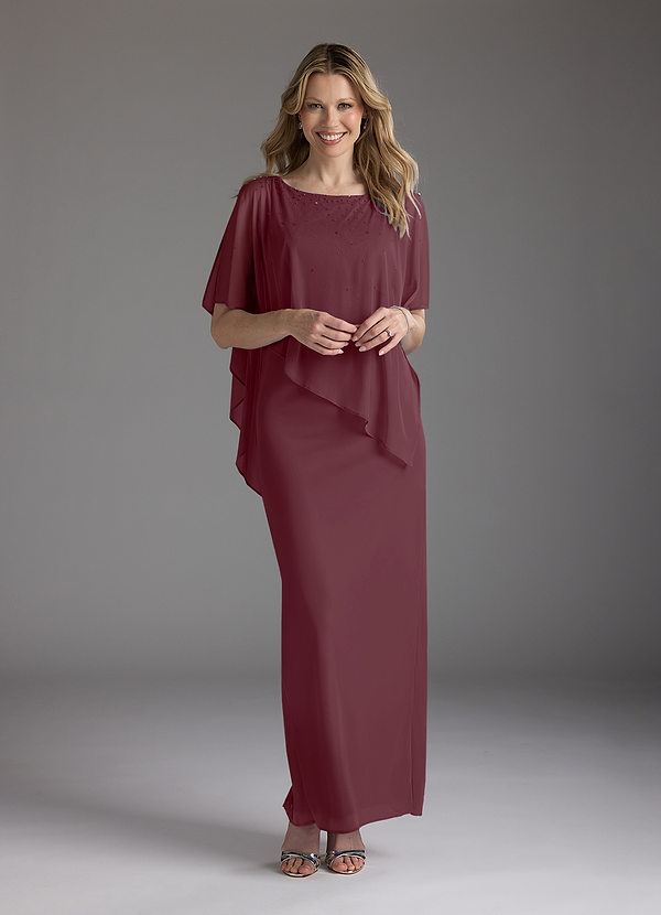 Azazie Aspyn Mother of the Brides Dresses Cabernet Sheath Beaded Mesh Dress image1