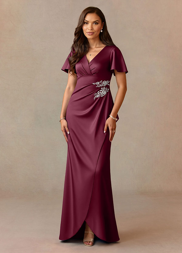 Azazie Robins Vestidos de Madre de la Novia Vestido de Mora de Satén Elástico de Corte En A con Plisado image1