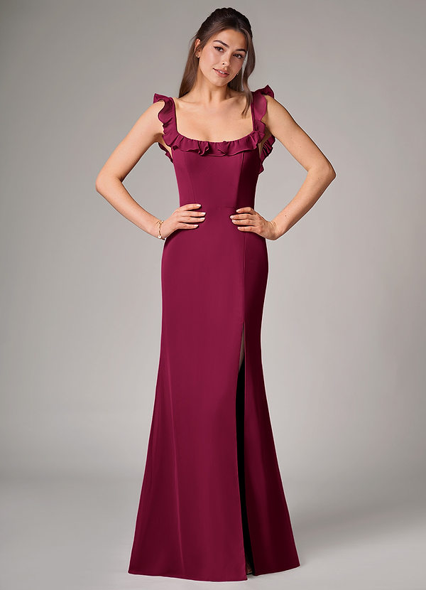 Azazie Callie Bridesmaid Dresses Burgundy Mermaid Side Slit Chiffon Convertible Dress image1