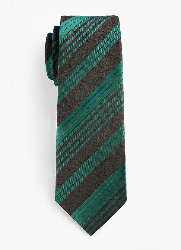 front Men's Black and Green Striped Tie