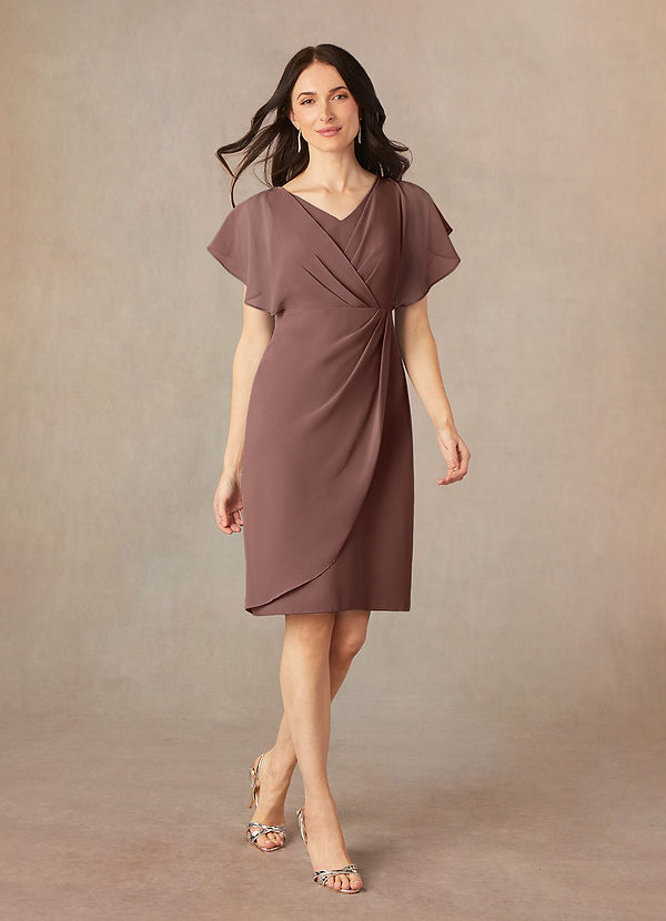 Azazie Julia Mother of the Brides Dresses Espresso Sheath V-Neck Pleated Chiffon Dress image1
