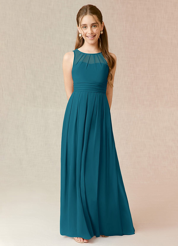 Azazie Bibiane Junior Ink Blue A-Line Pleated Chiffon Dress image1