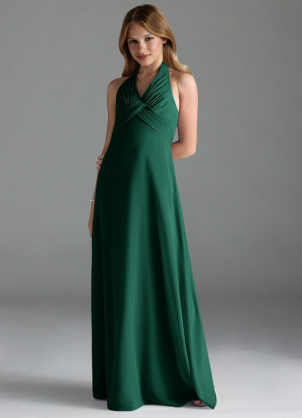 Azazie Tessie Junior Emerald A-Line Pleated Chiffon Dress image1