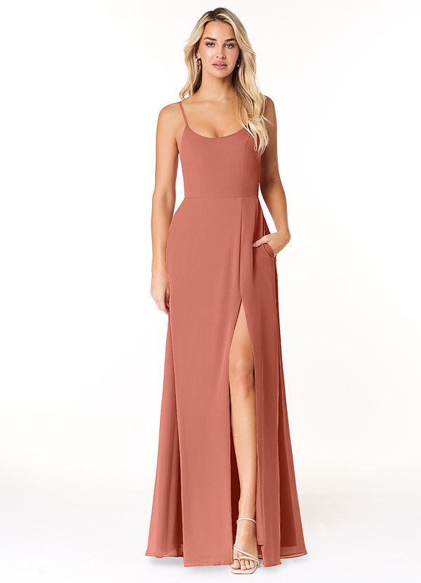 Azazie Moira Bridesmaid Dresses Clay A-Line Scoop Chiffon Dress image1