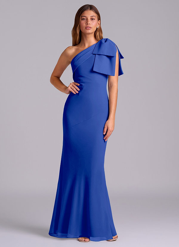 Azazie Yuanna Bridesmaid Dresses Royal Blue Mermaid One Shoulder Chiffon Dress image1