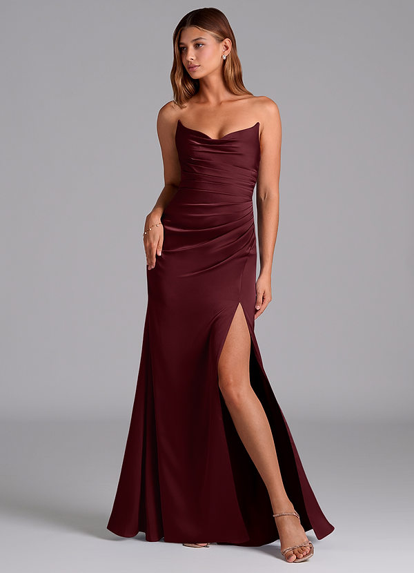 Azazie Claudelle Suknie dla druhen Syrena Bez ramiączek Satyna elastyczna Do ziemi Sukienka image1